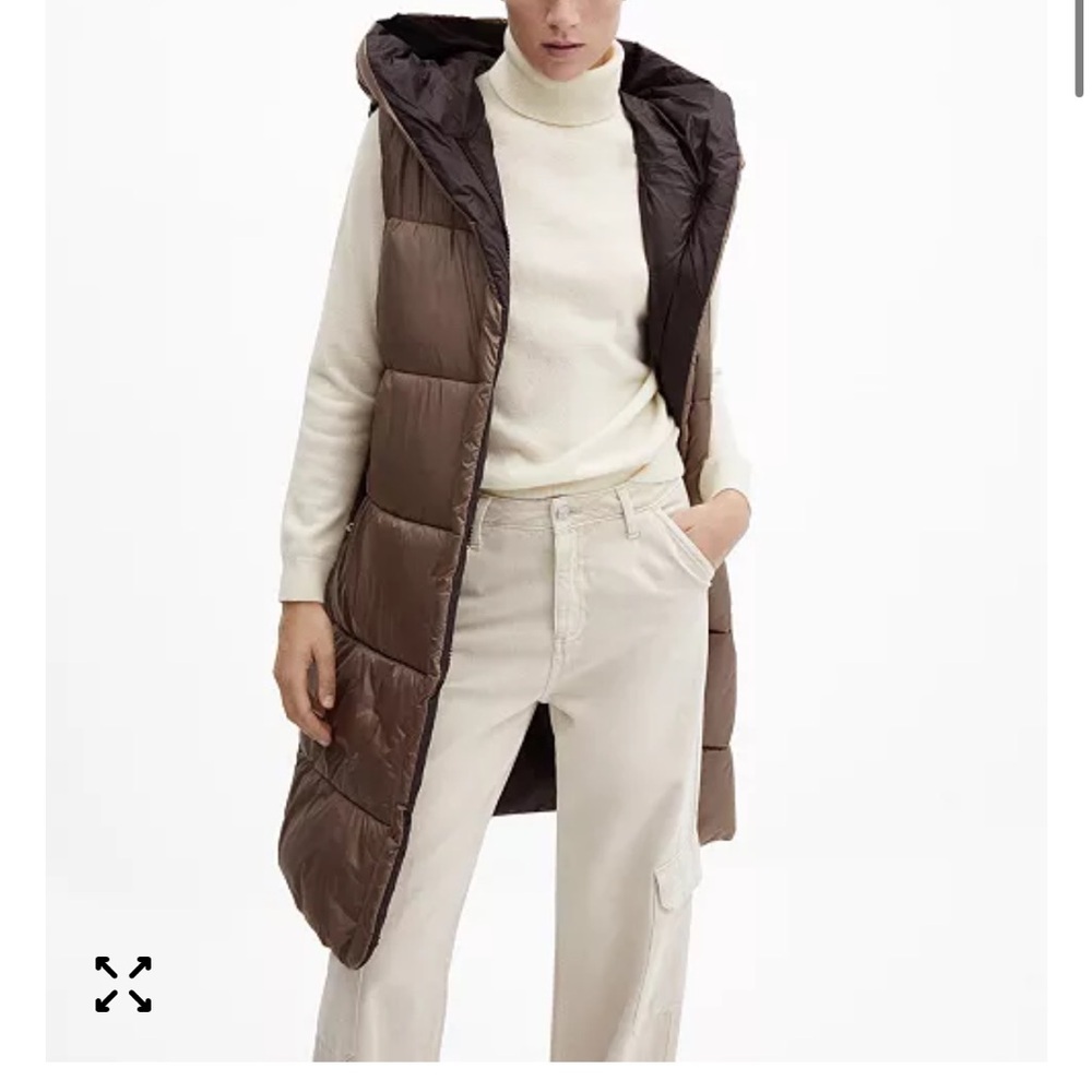 Mango Taupe Long Hooded Puffer Vest, lightly worn